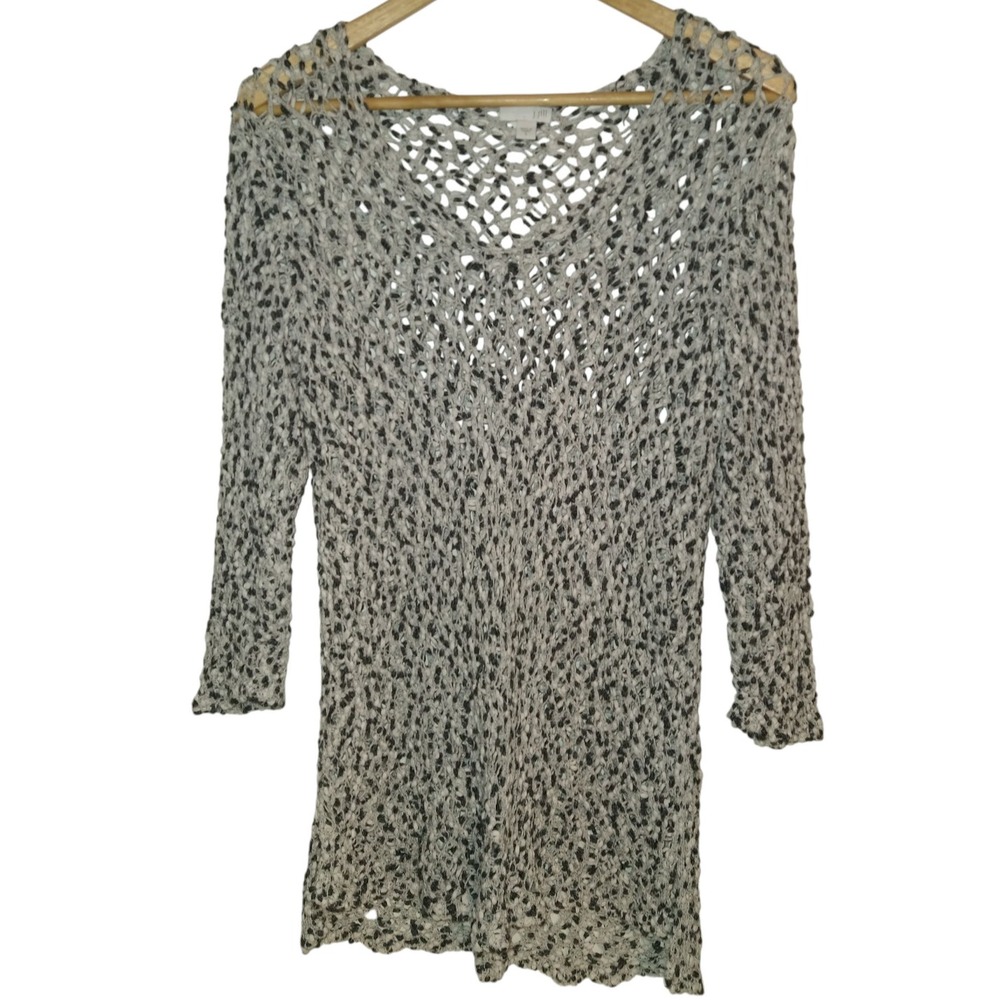 J Jill Tunic Top Small Chunky Open Knit Layering 3/4 Sleeves Cotton Pullover